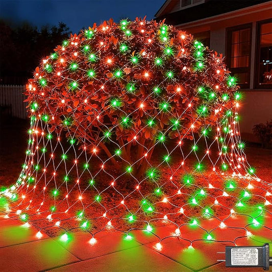 LitHome 14.8FT x 5FT Christmas Net Lights Outdoor, 300 LED Red Green Bush Lights with 8 Modes, Connectable Waterproof Net Mesh Light Dark Green Wire for Bushes Shrubs Outdoor Christmas Holiday Decor