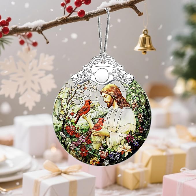 Jesus with Cardinals Ornament, Christian Christmas Ornament, Religious Christmas Decor, Jesus Christ Decoration, Memorial Gift, Christian Gifts, Religious Gifts, Gift Idea