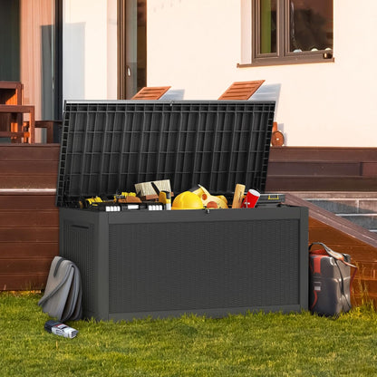 260 Gallon Outdoor Storage Box Waterproof, UV Resistant Resin Deck Box with Hydraulic Rod, Reinforced Stability for Patio, Garden, Rattan Black