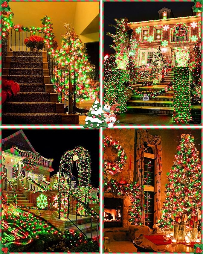 Total 710FT 1800 LED Christmas Lights,Extra LongOutdoor String Waterproof, Timer & Memory, 8 Modes Dimmable Plug in Fairy for Outside Tree Holiday Party Wedding Decor, Red and Green