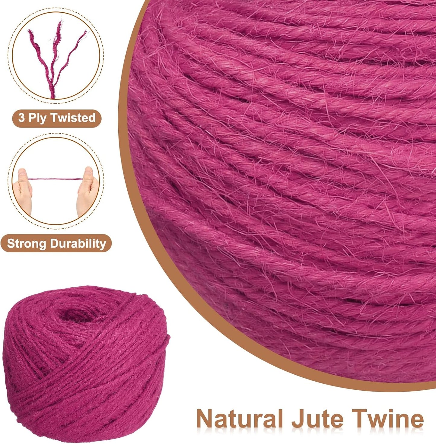 uxcell 328 Feet Natural Jute Twine String,2mm Thin Garden Twine Rope Colored Plant String Cord for DIY Art Crafts Gift Wrapping Decoration Packing Gardening Plant Hanger,Rose Red