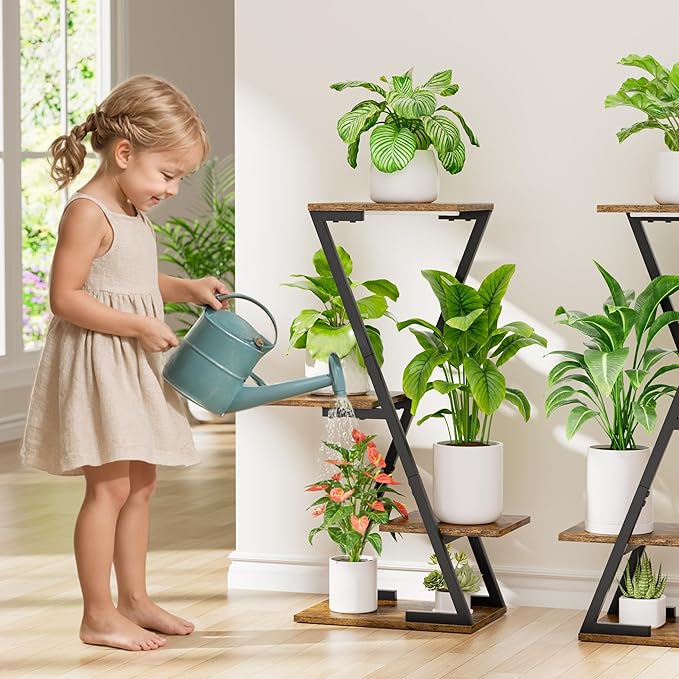 Plant Stand Indoor with Grow Lights - 2 Pack Corner Plant Shelf Indoor, 32" Tall Lighted Plant Stand for Indoor Plants, 6 Tiered Z-Shape Flower Stands Display Holder for Living Room, Decor, Black