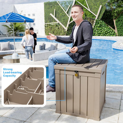 50 Gallon Waterproof Outdoor Storage Box,Resin Deck Box,Lockable Outside Storage Box Container for Patio Furniure,Garden Tools (50 Gallon,Grey)