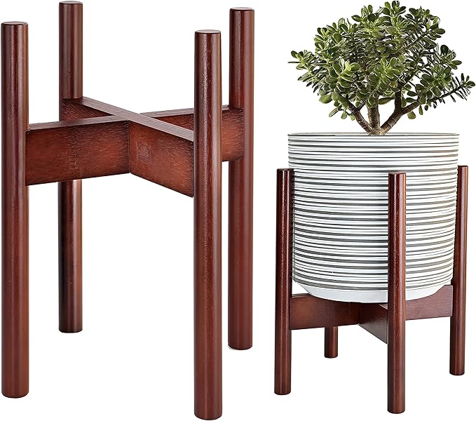 ZPirates Wood Plant Stand for Corner and Floor - Holds Tall/Short, Faux/Fake, Living Plants and Flowers - Adjustable Sideways, Fits Small to Large Round Planter Pots - Indoor, Outdoor Patio