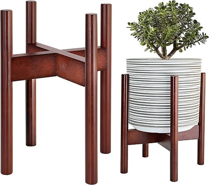 ZPirates Wood Plant Stand for Corner and Floor - Holds Tall/Short, Faux/Fake, Living Plants and Flowers - Adjustable Sideways, Fits Small to Large Round Planter Pots - Indoor, Outdoor Patio