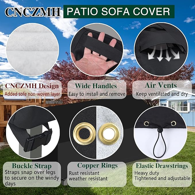 Heavy Duty Patio Sofa Covers Waterproof, Outdoor 3-Seater Couch Cover Waterproof, 600D Outdoor 2-Seater Loveseat Furniture Covers with Air Vent Handle 85''W x 37''D x 24''H/ 35''H Black