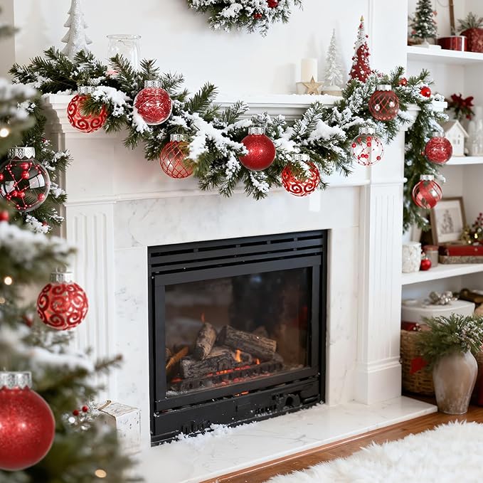 Ouddy Decor 36 Pcs Clear Christmas Ball Ornaments, 2.36" Shatterproof Red Plastic Christmas Ornaments Set Decorative Hanging Transparent Baubles for Xmas Tree Holiday Party Decor, Red