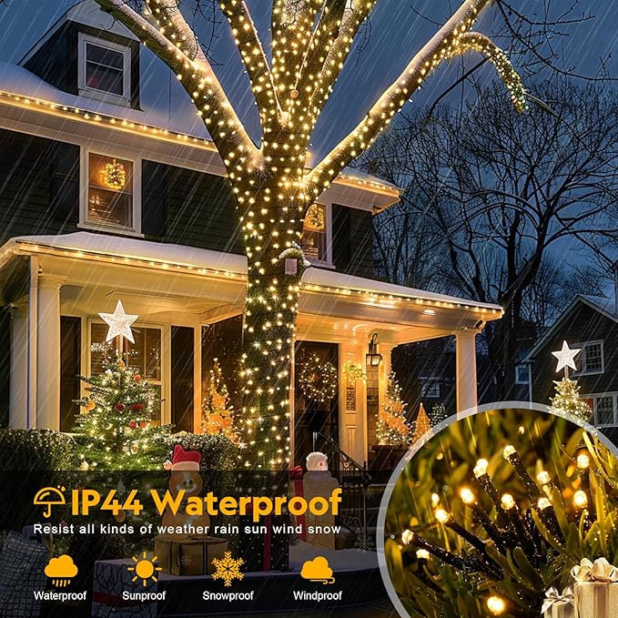JMEXSUSS 272ft 800 LED Outdoor Christmas Lights, 8 Modes Warm White Christmas Tree Lights Green Wire, Waterproof Led String Light for Outside Indoor Xmas Party Tree Decor
