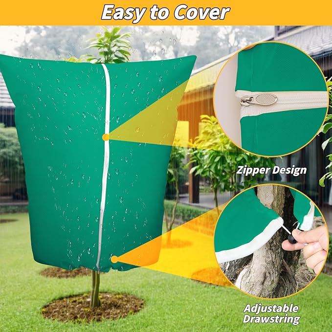 6PCS Plant Covers Freeze Protection 2.82oz Thicker Winter Frost Cloth Plant Protection Jacket Cover Bags Frost Blankets with Zipper Drawstring for Outdoor Plants Fruit Tree Potted, 48"W x 72"H