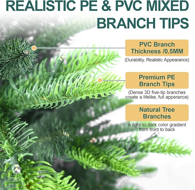 7FT Prelit Artificial Christmas Tree, Premium Douglas Fir Christmas Tree with 400 Warm White Lights & 960 Branch Tips, PE & PVC Pre Lit Hinged Xmas Trees with Metal Base for Party, Holiday Decoration