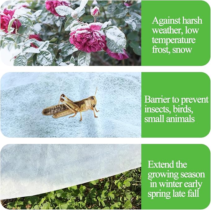 POILKMNI 10'x33' Plant Covers Freeze Protection - Plant Covers for Winter, Frost Cloth Tree Freeze Protection, Frost Blankets for Outdoor Plants, Winter Floating Row Cover