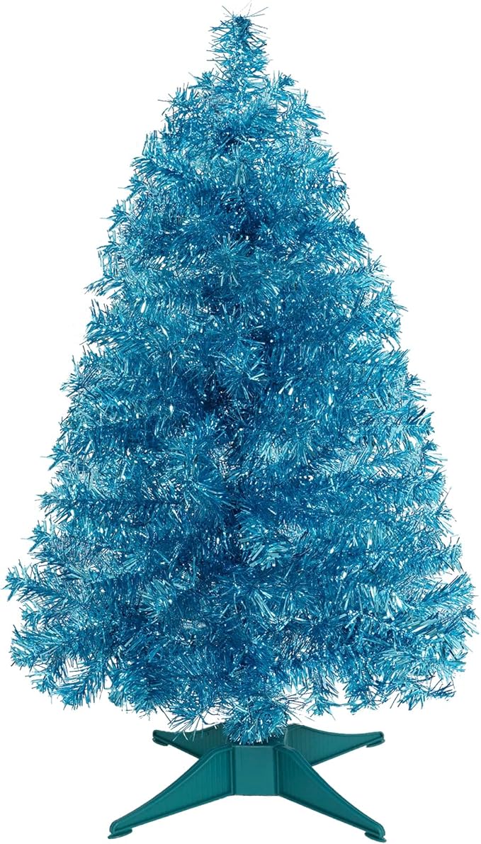 Sunshine Blue Christmas Tree with Light 3ft Artifical Full Christmas Tree with Ball & Star Ornaments 8 Lighting Modes for Holiday Decor