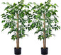 2Packs 4FT Artificial Ficus Trees with Realistic Leaves and Natural Trunk, Faux Ficus Tree with Sturdy Plastic Nursery Pot, Fake Ficus Tree for Office Home Farmhouse for Indoor Outdoor Decor