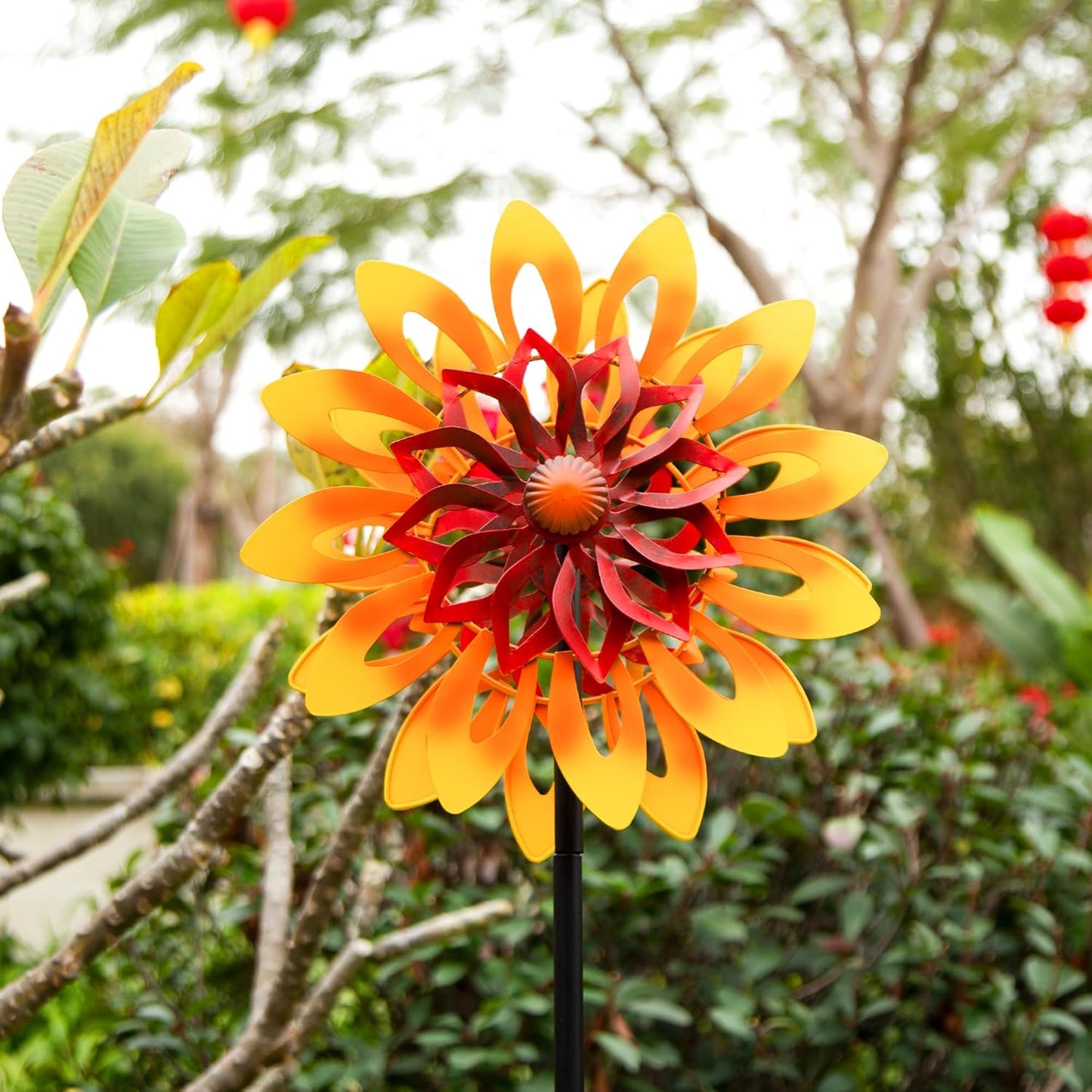 Sunflower Wind Spinners, 360 Degrees Swivel Metal Wind Sculptures, 62" Garden Pinwheels for Yard Lawn Patio Decor