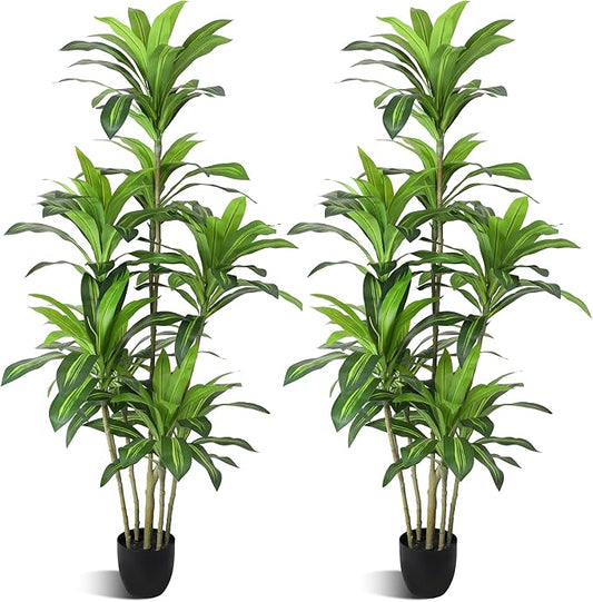 Artificial Trees 6Ft Dracaena Fragrans Faux Trees with 8 Heads Floor Plants for Living Room Decor Fake Silk Plants for Home Decor Indoor Potted Plants Office Garden Outdoor…