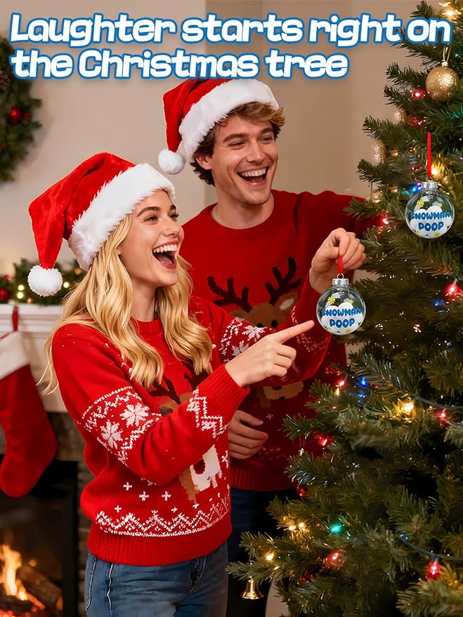 Funny Christmas Tree Ornaments for Adults 2025 - Snowman Poop Balls Unique Novelty Decorations, White Elephant Inappropriate Gag Gifts, 3.2" Dia. (2 Pack)