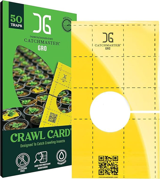 Catchmaster GRO Yellow Pre-Cut Ready to Use Sticky Traps 50PK, Bug & Fly Trap with Center Hole for Crawling Insects, Pest Control for Home, Garden & Greenhouse, Protect Live Plants Indoor & Outdoor
