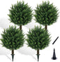 21" Artificial Cypress Topiary Outdoor Plants with Spike, 4 Pack Faux Cedar Bushes UV Resistant Fake Shrubs for Front Porch Décor