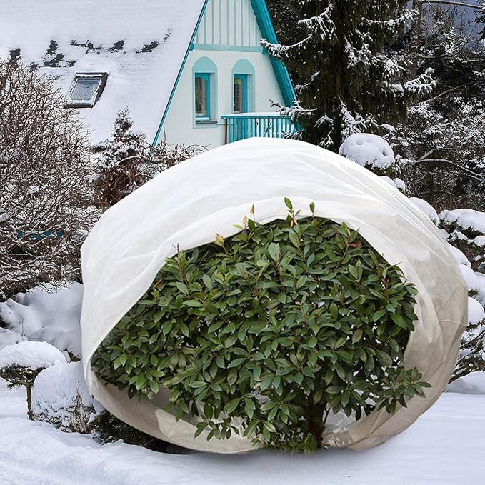 Agfabric Plant Covers Freeze Protection with Zipper 108"x108" 0.9oz Plant Frost Protection Covers Garden Plant Cover Drawstring Bags Winter Frost Pests Protection,White