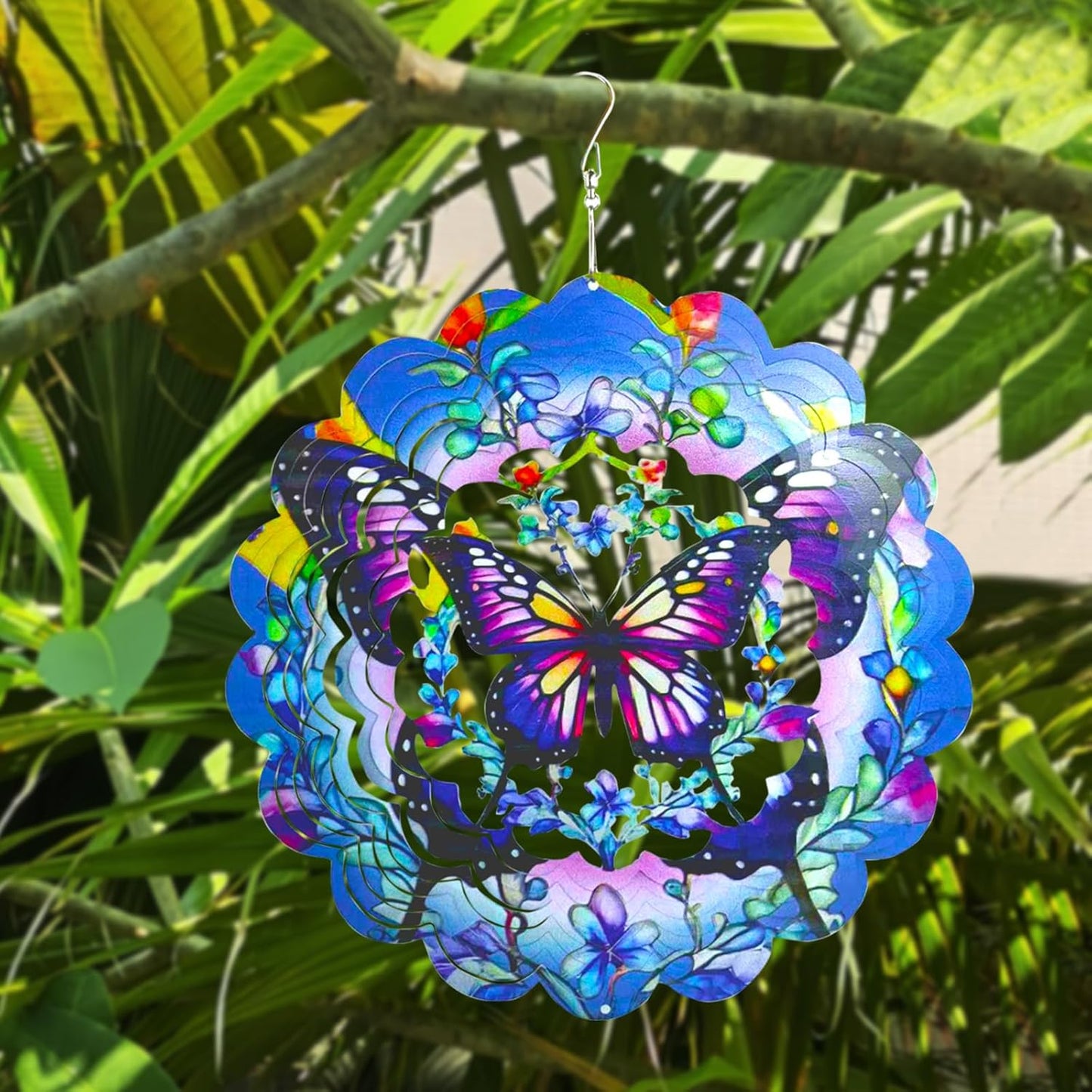 Wind Spinners Butterfly Art12 inch 3D Stainless Steel Laser Cut Metal Art Geometric Pattern Wind Sculpture Hanging for Garden Decorations Gifts Indoor Outdoor