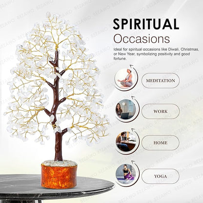 Crocon Clear Quartz Crystal Tree of Life - Chakra for Positive Energy, Feng Shui Decor - Gemstone Money Bonsai Tree, Good Luck Healing Crystals - Meditation Stones, Spiritual Unique Gift 10-12"