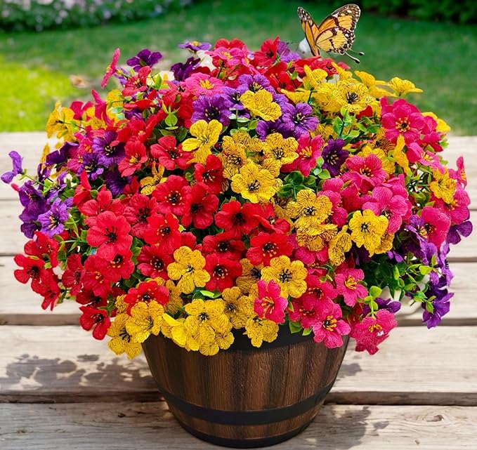 20 Bundles Artificial Flowers for Outdoors – UV Resistant Artificial Plants Outdoor, Realistic Silk Fake Flowers No Fade, for Porch, Garden, Patio, Planter