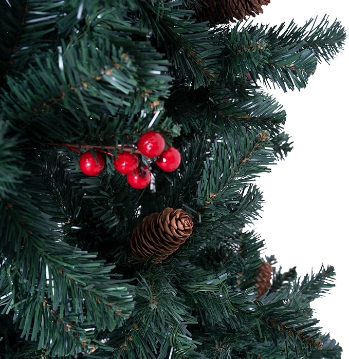 Naomi Home 9ft Pencil Christmas Tree with Lights, Realistic Pre-Decorated Slim Christmas Tree Prelit with 1457 Branch Tips, 500 Warm Lights and Metal Stand, Aritificial Xmas Tree