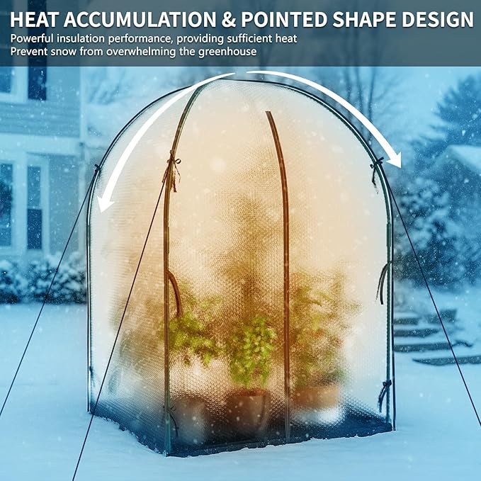 SUNYRISY Greenhouse for Outdoors with Waterproof Pad, Thick Bubble Film Cover Portable Small Mini Green House Kit for Outside, Plant Cover for Winter Plant Freeze Protection, 47" L x 47" W x 71" H