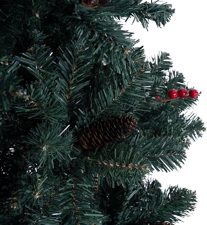 Naomi Home 6.5ft Pencil Christmas Tree with Lights, Realistic Pre-Decorated Slim Christmas Tree Prelit with 754 Branch Tips, 250 Warm Lights and Metal Stand, Aritificial XmasTree