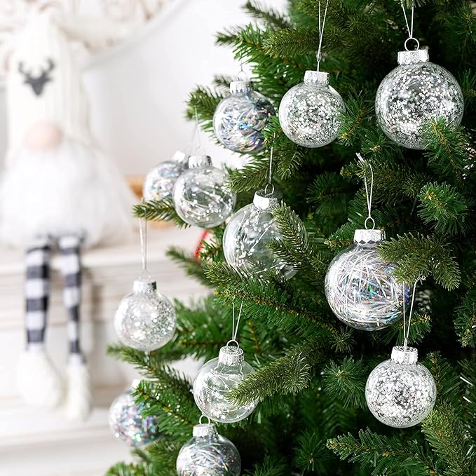 Christmas Ornaments Ball Set-Shatterproof Clear Plastic Decorative Baubles for Xmas Tree House Holiday Wedding Party Decoration,20pcs Silver