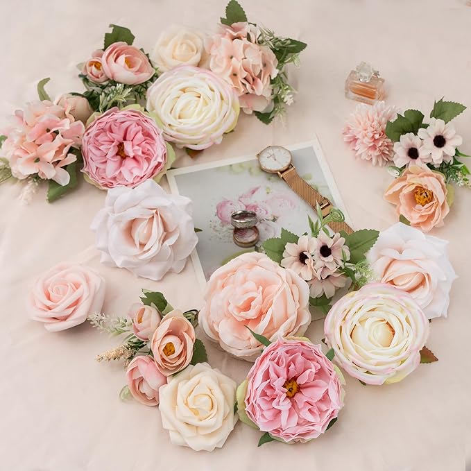 Artificial Flowers Pink Wedding Flowers Silk Flowers with Stems Fake Cake Flowers for Wedding Bouquets Centerpieces Spring Decor Baby Shower Decoration