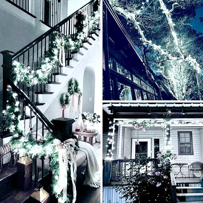 2-Pack 66FT 200 LED Extendable White Christmas String Lights (Green Wire), Christmas Tree Lights with 13 Modes, Indoor Outdoor Plug in Fairy String Lights for Xmas Decor Party Garden (Cool White)