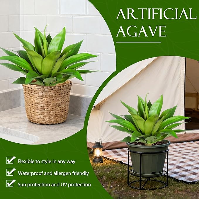 Artificial Agave Plant Fake Agave Plant Artificial Plants Outdoor Uv Resistant Artificial Fake Plants Suitable for Indoor Home Decor Outdoor Courtyard Balcony Terrace Decor 20.9'',Green,1Pcs