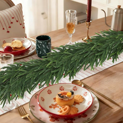 Realistic Thick and Lush Christmas Garland for Mantle Christmas Decorations Indoor 6FT Real Touch Artificial Pine Garlands for Stairs Railing Outdoor Fireplace Table Xmas Holiday Decor Winter Greenery