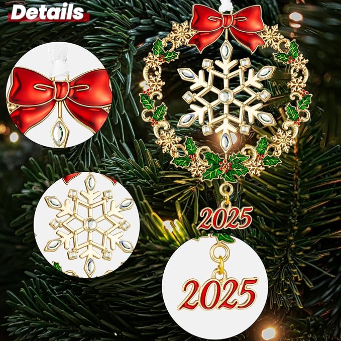 Christmas Tree - 2025 Rotation Snowflake Hanging Ornaments Pendant of Car Charm Holiday Keepsake Gift Home Decor (Snowflake Gold)