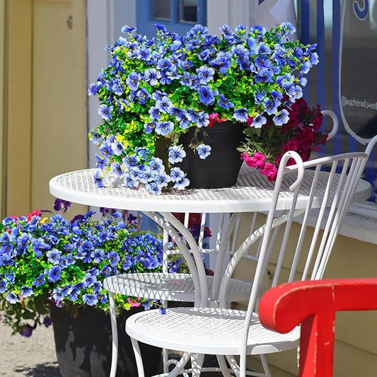 14 Bundles Fake Mums Fake Plants Artificial Mums for Outdoors Artificial Flowers for Yard Porch Home Garden Fall Indoor Outdoor Decor(Blue)