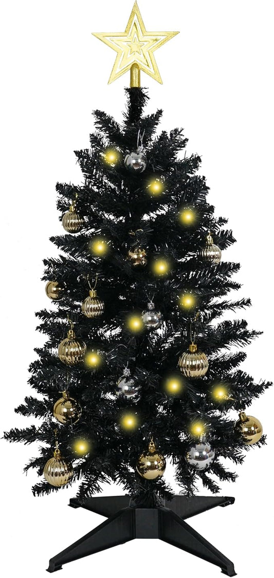 Sunshine Black Christmas Tree with Light 3ft Artifical Full Christmas Tree with Ball & Star Ornaments 8 Lighting Modes for Holiday Decor