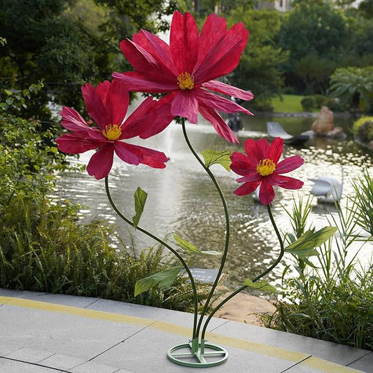 Artificial Giant Flowers for Decoration,Large Paper Daisies Flowers with Stems and Stands Base,Big Flower Decor for Wedding Birthday Party Garden, Party Banquet Background Decor (red)