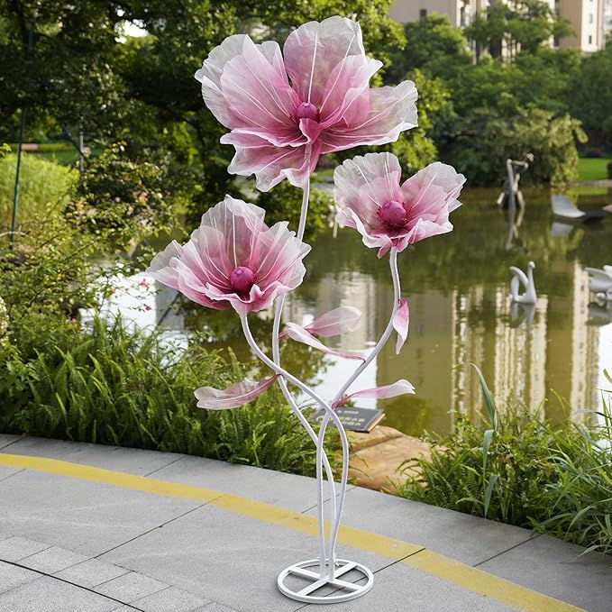 Giant Flowers for Decoration,66.9" Tall Floor Standing Life Size Silk Flower Decor - 3 Large Artificial Flowers with Stand for Wedding Reception, Party Banquet Background, Home Decor