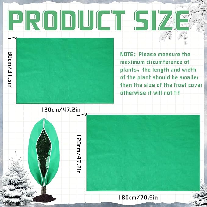 4 Pcs Plant Covers Freeze Protection 2 Size 47" x 32" and 71" x 47" Reusable Plant Protector with Zipper and Drawstring, Winter Bush Covers Freeze Protection from Cold Sun Frost Wind(Green)