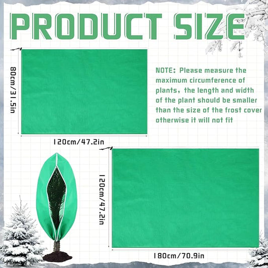 4 Pcs Plant Covers Freeze Protection 2 Size 47" x 32" and 71" x 47" Reusable Plant Protector with Zipper and Drawstring, Winter Bush Covers Freeze Protection from Cold Sun Frost Wind(Green)