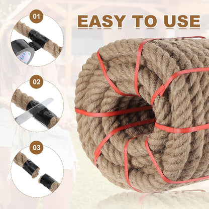MECCANIXITY Jute Rope 1.2 Inch x 15ft, Thick Twine Rope Ropes Braided Jute Twine Natural Brown Burlap Cord String Heavy Twisted with Tapes for Decorative Crafts Railing Swing Tug of War