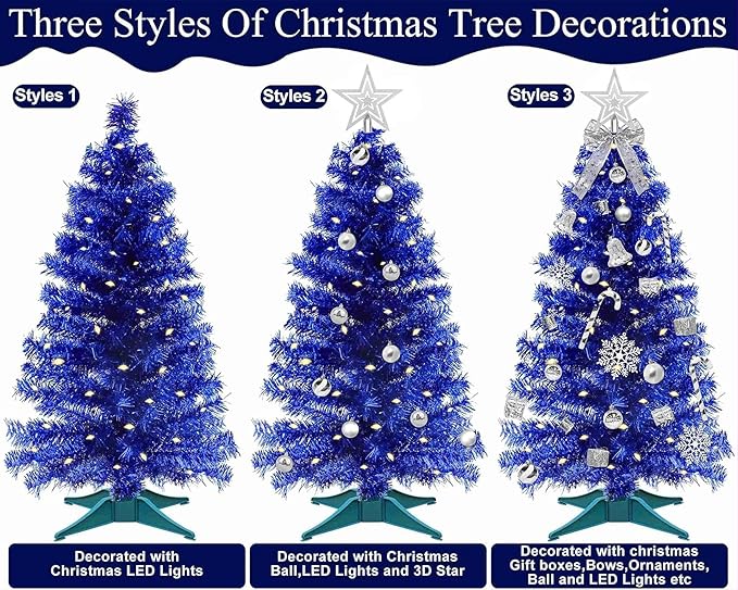 3 FT Artificial Small Christmas Tree Hanukkah Decor 50 Warm White & Multicolor Changing Lights Remote Control Timer 8 Modes DIY Ball Ornaments Christmas Tree for Tabletop,Home,Office,Indoor Holiday