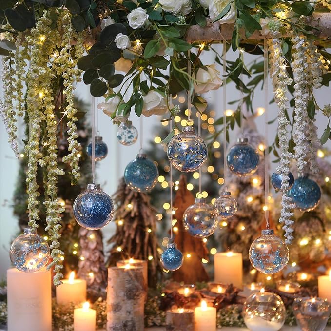 Sea Team Shatterproof Clear Plastic Christmas Ball Ornaments Decorative Xmas Balls Baubles Set with Stuffed Delicate Decorations (50mm/1.97"/30-Pack, Babyblue)