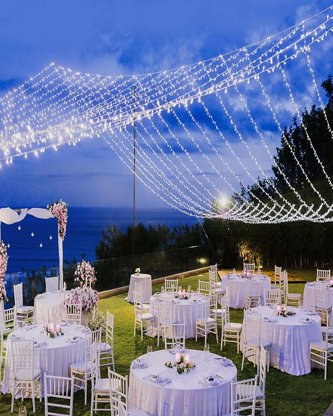 552FT 1400 LED Christmas Lights, Extra Long Outdoor String Lights Waterproof, Timer & Memory, 8 Modes Dimmable Plug in Fairy for Outside Tree Wedding Patry Cool White