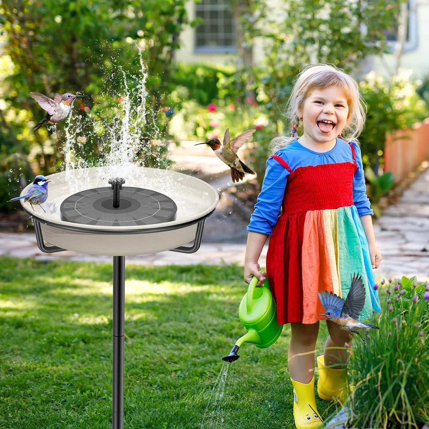 Bird Baths for Outdoors, Detachable Birdbaths for The Garden Clearance, Heavy Duty Freestanding Bird Baths, Bird Bath Bowl Spa & Birdfeeder with Metal Stake Stand (White)