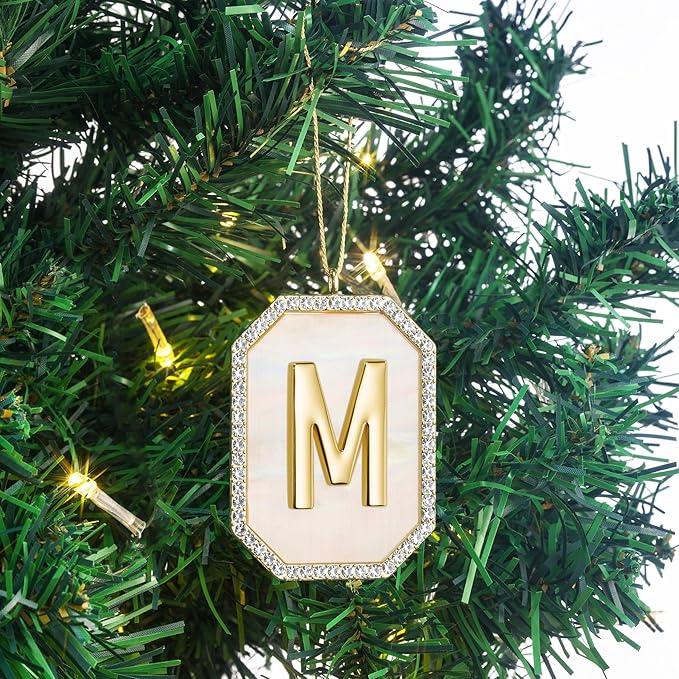2025 Christmas Initial Ornaments，Letter M Ornaments for Christmas Tree， Hanging Ornament for Mother Best Friends Sister Wife