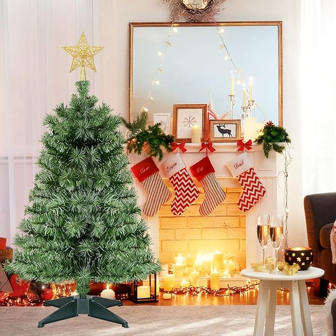 3 Ft Artificial Christmas Tree for Tabletop, Mini Xmas Tree with 4-Leg Stable Base, Small Xmas Tree for Indoor Outdoor Holiday Home Office Party Christmas Decorations (Green)