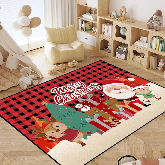 Christmas Area Rugs,Xmas Tree Snowflake Non-Slip Washable Rug Indoor Rugs Floor Mats Carpet for Living Room Bedroom Dining Room Home Decor,71" X 47"