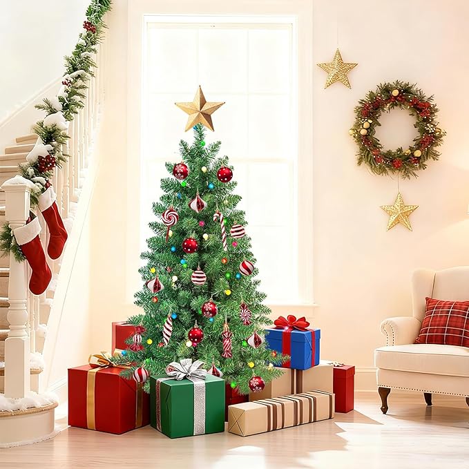 4FT Christmas Tree LED Bulbs Pre-Lit, Premium Artificial Christmas Tree with Lights, Decorated Xmas Tree with Tripod Stands for Indoor Home Office Party Holiday Decoration, ETL Listed